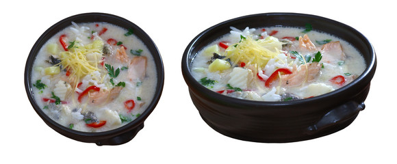 Fish soup on a white background
