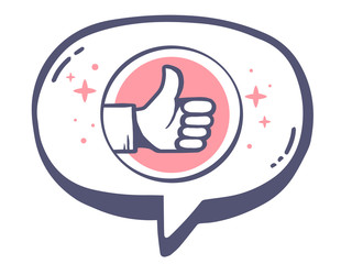 Fototapeta premium Vector illustration of bubble with icon of thumb up on white bac
