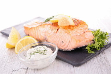 cooked salmon and sauce