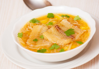 Fish soup with potato and noodles