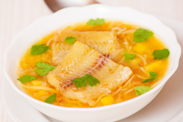 Fish soup with potato and noodles