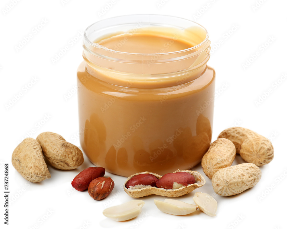 Wall mural Creamy peanut butter, isolated on white