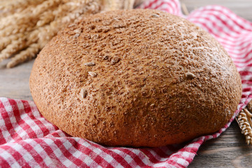 Fresh bread on table close-up