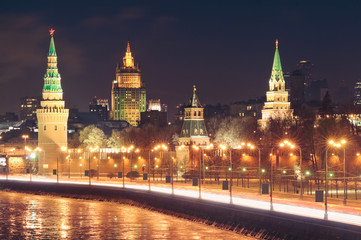 Fototapeta na wymiar Moscow Kremlin and the Moskva River. Night cityscape