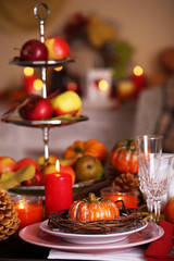 Festive autumn serving table in room