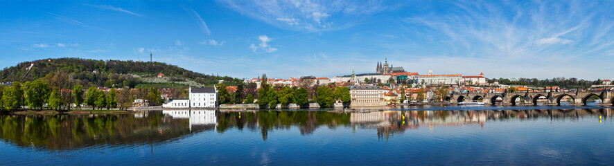 Fototapeta na wymiar Panorama of Prague: Mala Strana, Charles bridge and Prague cast