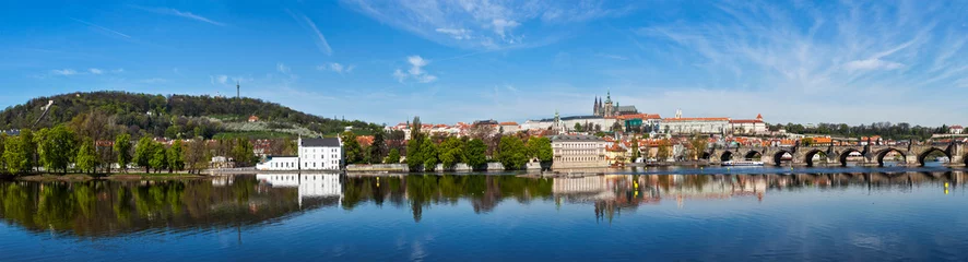 Tuinposter Panorama of Prague: Mala Strana,  Charles bridge and Prague cast © Dmitry Rukhlenko