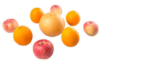 Gala apples, Nashi Asian pears and oranges over white background