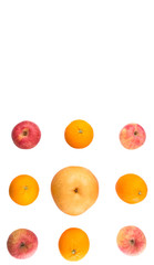 Gala apples, Nashi Asian pears and oranges over white background