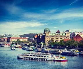 Tourist boats on Vltava river in Prague