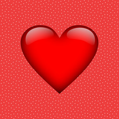 Großes rotes Herz auf weiß gepunktetem roten Hintergrund