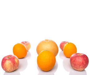 Gala apples, Nashi Asian pears and oranges over white background