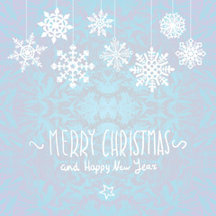 Fototapeta na wymiar winter Merry christmas card with snowflakes, vector illustration