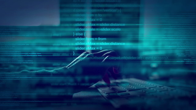 Abstract animated script programming code on desktop computer