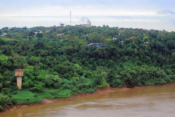 Fototapeta premium view of river Iguazu from international bridge between Brazil