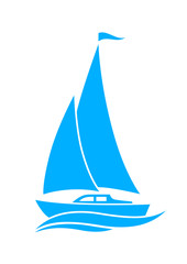 Blue sailboat icon on white background