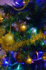 Obraz na płótnie Canvas Bolas doradas y Árbol de Navidad