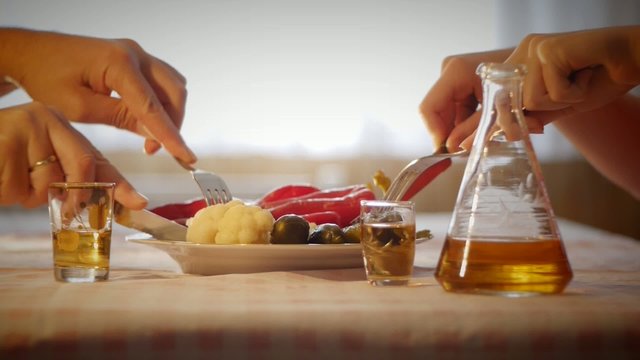 Vegetables brine and homemade plum brandy