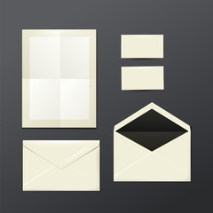 template of white Envelopes, paper and postage stamps