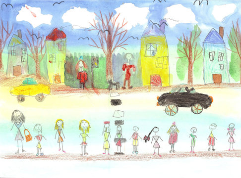 Watercolor children drawing kids preschool Walking