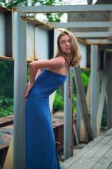 Girl in a blue long dress