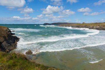 Fototapeta na wymiar Waves Treyarnon Bay Cornwall England UK Cornish north