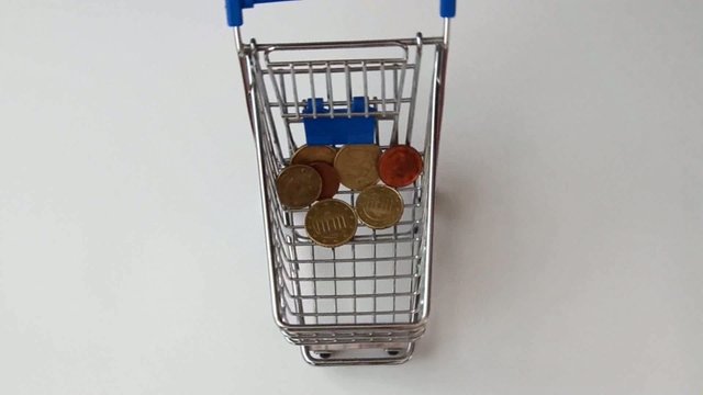 Geld f&auml;llt in Einkaufswagen