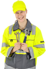 Freundlicher Pannenhelfer mit Werkzeugen