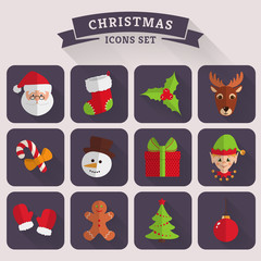 Christmas flat icons. Vector set.