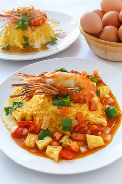 Thai food melet with prawn in sweet and sour sauce.