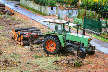 Old tractor used in a timber industry, Tuscany, Italy.