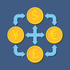 Currency exchange concept. Flat design stylish.