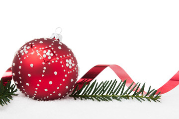 Christamas ornament with evergreen on white