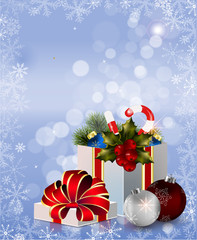 Xmas background with balls and box