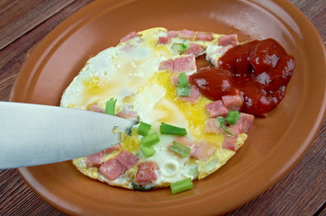 Fresh fried egg and pork ham