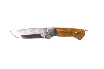 Beautiful hunting knife engraved on a white background isolated