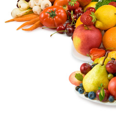 different fruits and vegetables on a white background