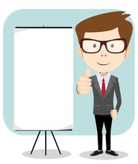 Vector illustration of a cartoon businessman holding blank