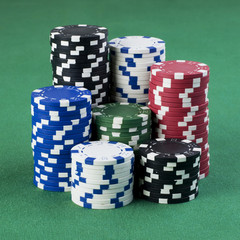 big stack on green table