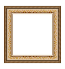 Single wooden frame with ornament isolated on white background