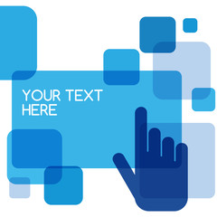 Blue flat touch interface background template. Hand pointer symb