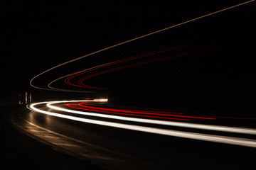 Light tralight trails in tunnel. Long exposure photo in a tunel