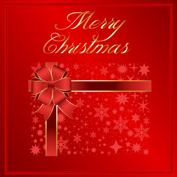 Red Background with a Present with a Red and Gold Bow