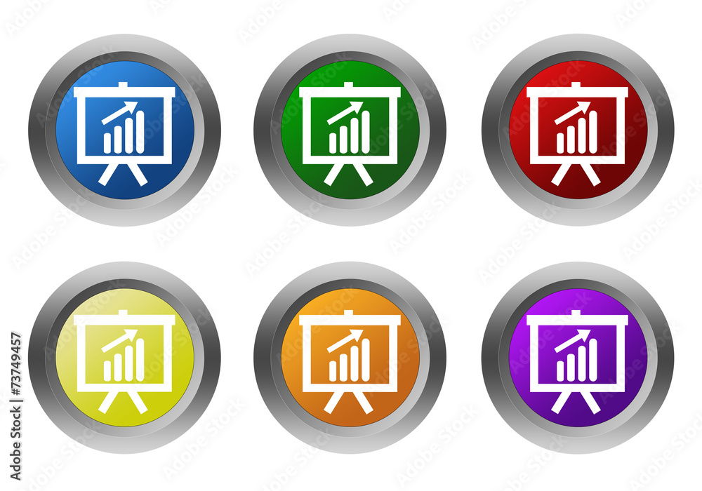 Poster set of rounded colorful buttons with presentation symbol