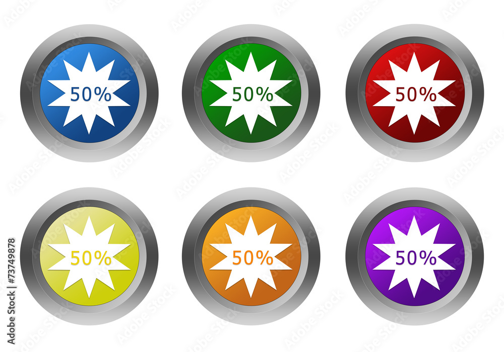 Poster set of rounded colorful buttons with discount symbol