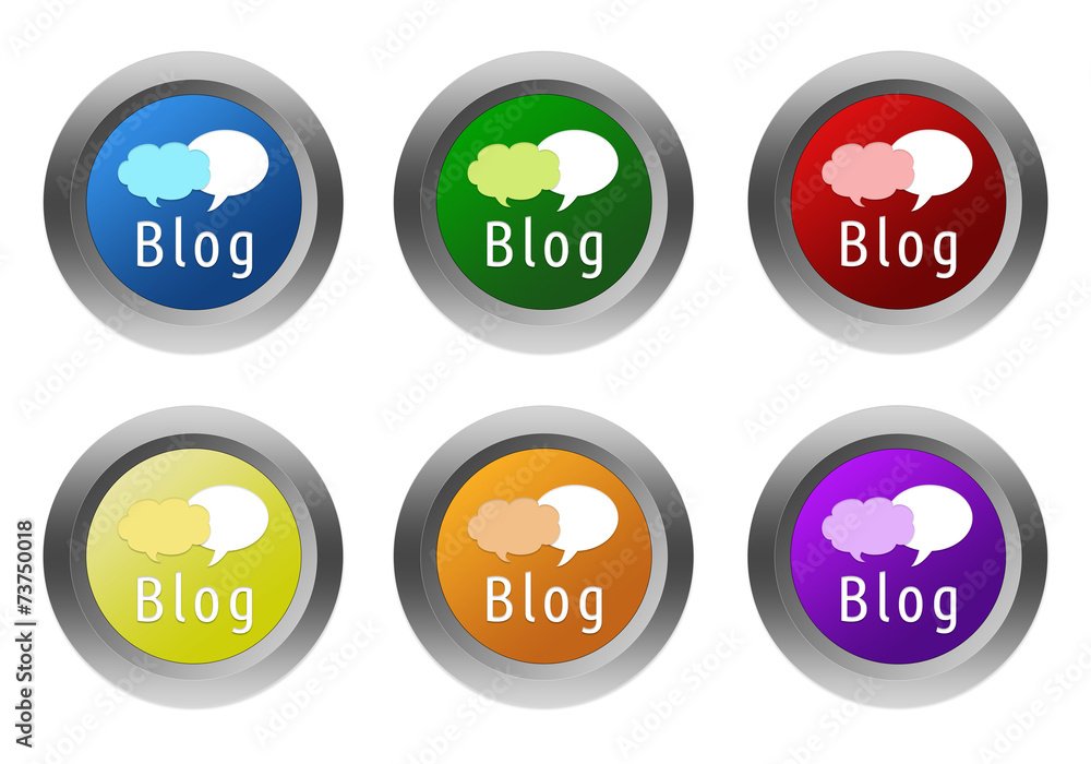 Poster set of rounded colorful buttons with blog symbol