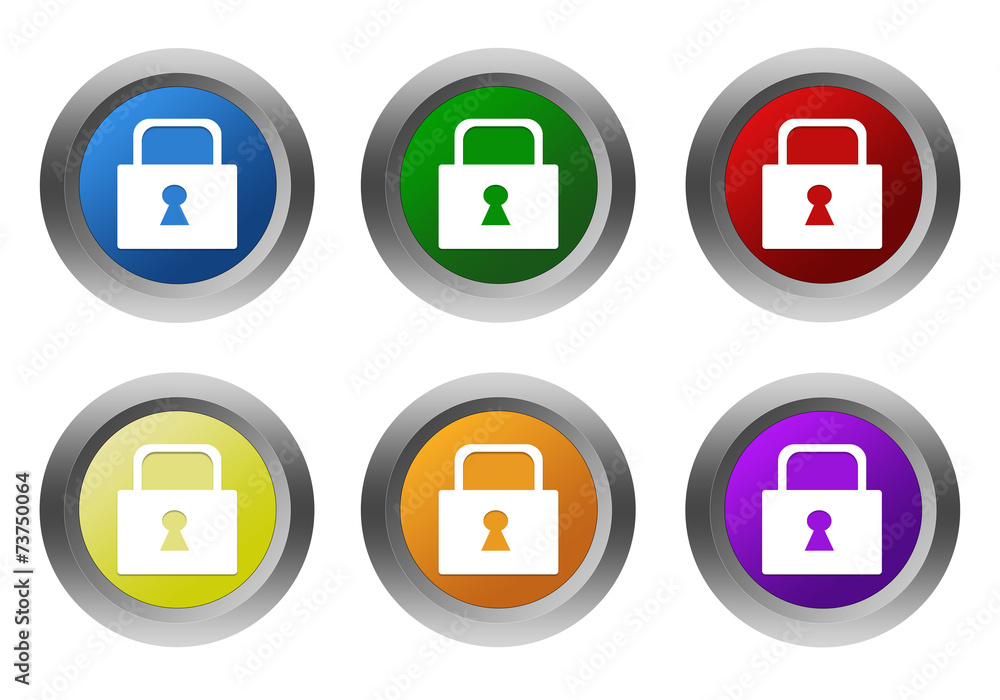 Poster set of rounded colorful buttons with lock symbol