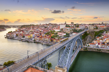 Porto, Portugal at Dom Luis I Bridge - obrazy, fototapety, plakaty