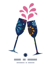 Vector holiday fireworks toasting wine glasses silhouettes