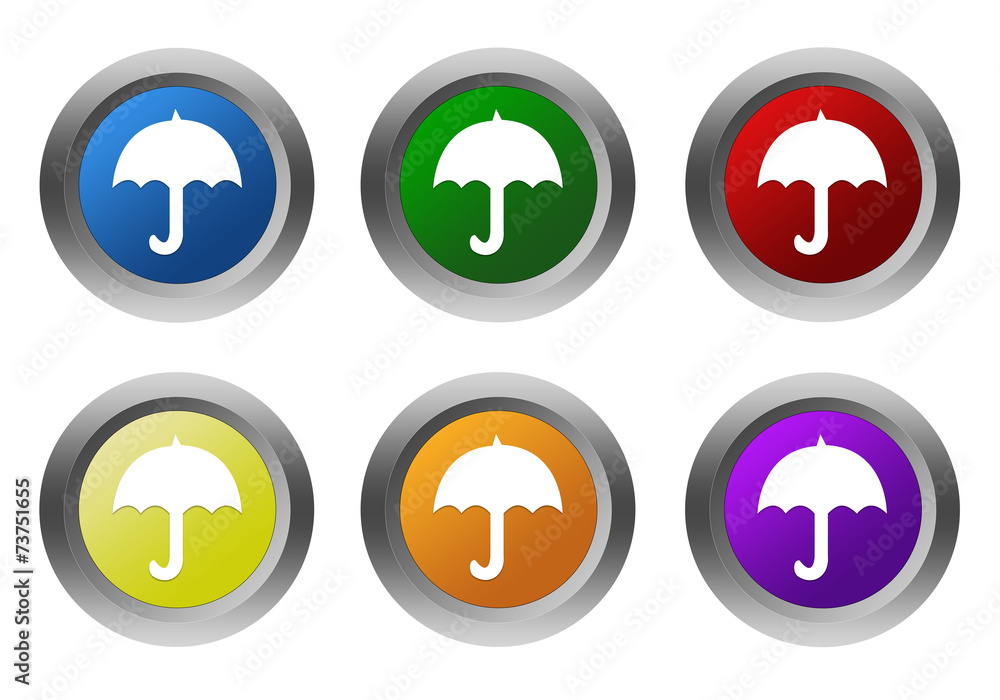 Poster set of rounded colorful buttons with umbrella symbol